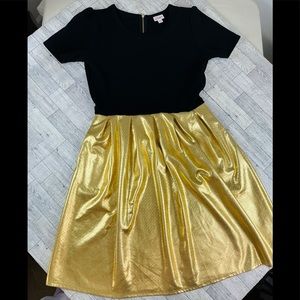 NWOT LuLaRoe Amelia Pleated Dress Black Gold, XL